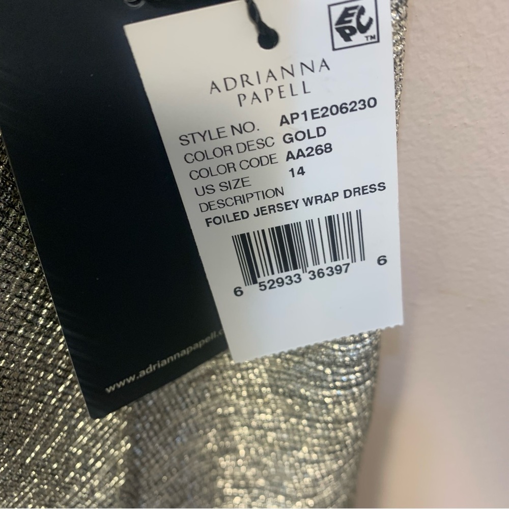 Adriana Papell Metallic Foiled Jersey Wrap Dress - Picture 7 of 13